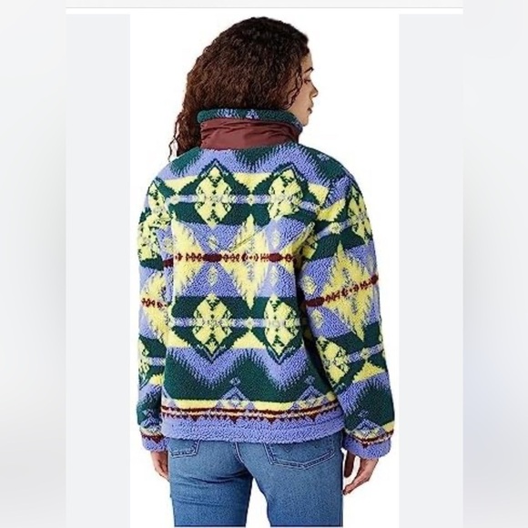 Wrangler Multi Colored Tribal Boho Southern Western Sherpa Fleece Zip Jacket NWT - Picture 9 of 16